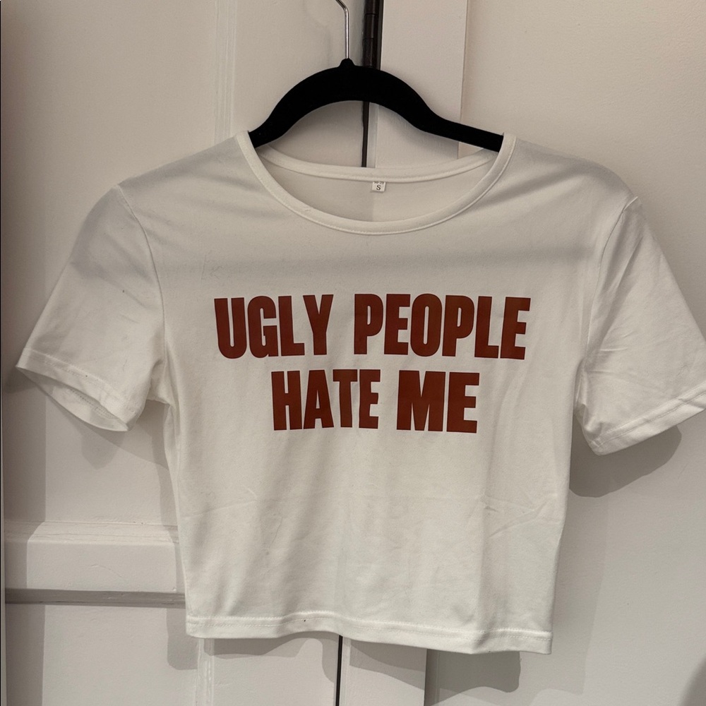 Dolls Kill White Crop Top with Red Text